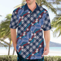 Polynesian Monstera Tiare Floral Hawaiian Shirt Royal Blue Tropical Plaid - Polynesian Pride