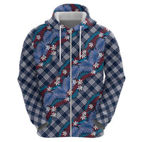 Polynesian Monstera Tiare Floral Hoodie Royal Blue Tropical Plaid - Polynesian Pride
