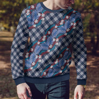 Polynesian Monstera Tiare Floral Ugly Christmas Sweater Royal Blue Tropical Plaid - Polynesian Pride