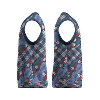 Polynesian Monstera Tiare Floral Christmas Knitted V-Neck Vest Royal Blue Tropical Plaid - Polynesian Pride