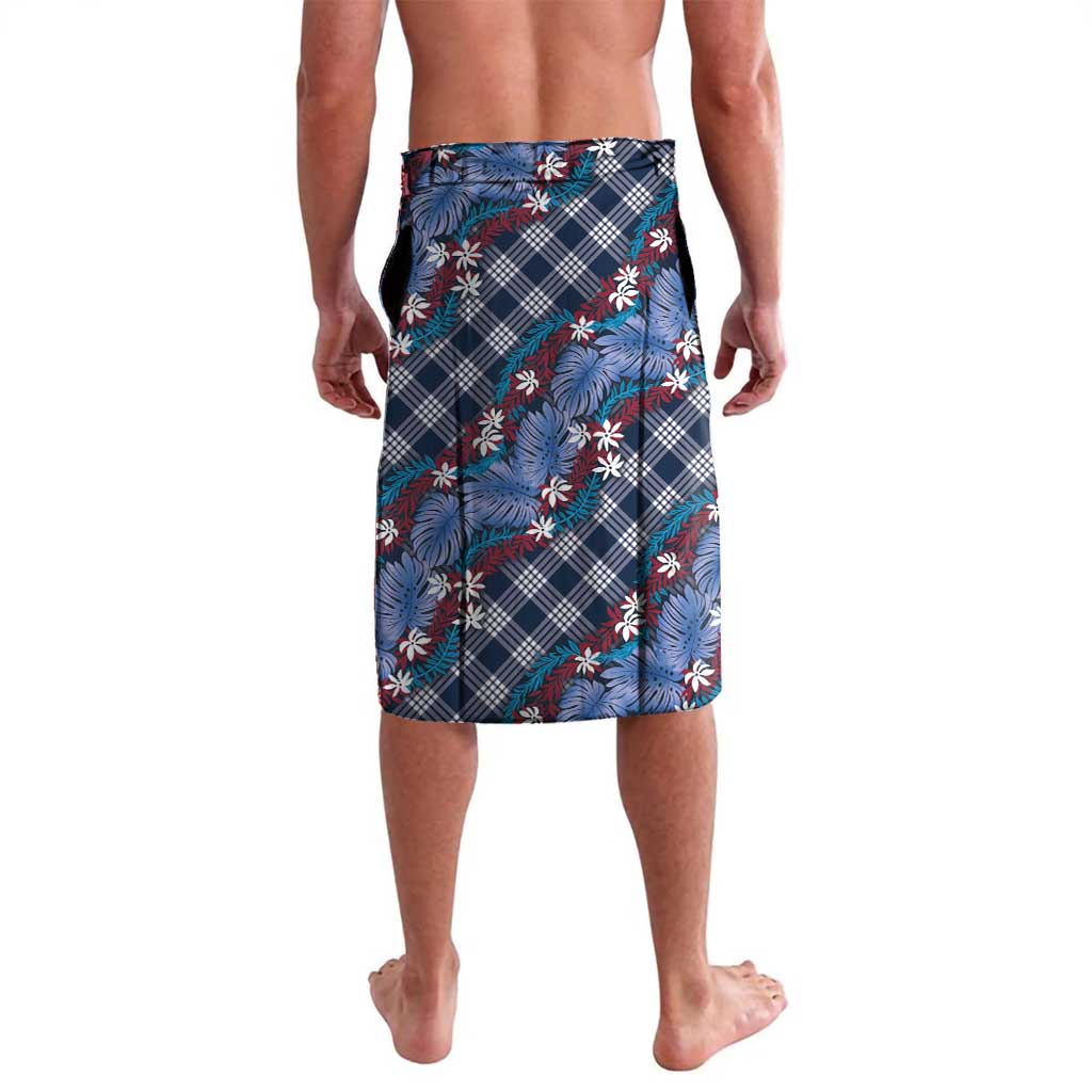 Polynesian Monstera Tiare Floral Lavalava Royal Blue Tropical Plaid - Polynesian Pride