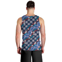 Polynesian Monstera Tiare Floral Men Tank Top Royal Blue Tropical Plaid - Polynesian Pride