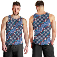 Polynesian Monstera Tiare Floral Men Tank Top Royal Blue Tropical Plaid - Polynesian Pride