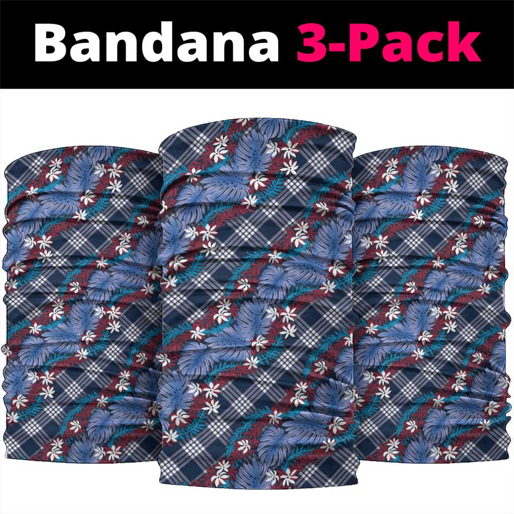 Polynesian Monstera Tiare Floral Neck Gaiter Royal Blue Tropical Plaid - Polynesian Pride