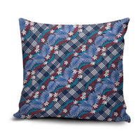 Polynesian Monstera Tiare Floral Pillow Cover Royal Blue Tropical Plaid - Polynesian Pride