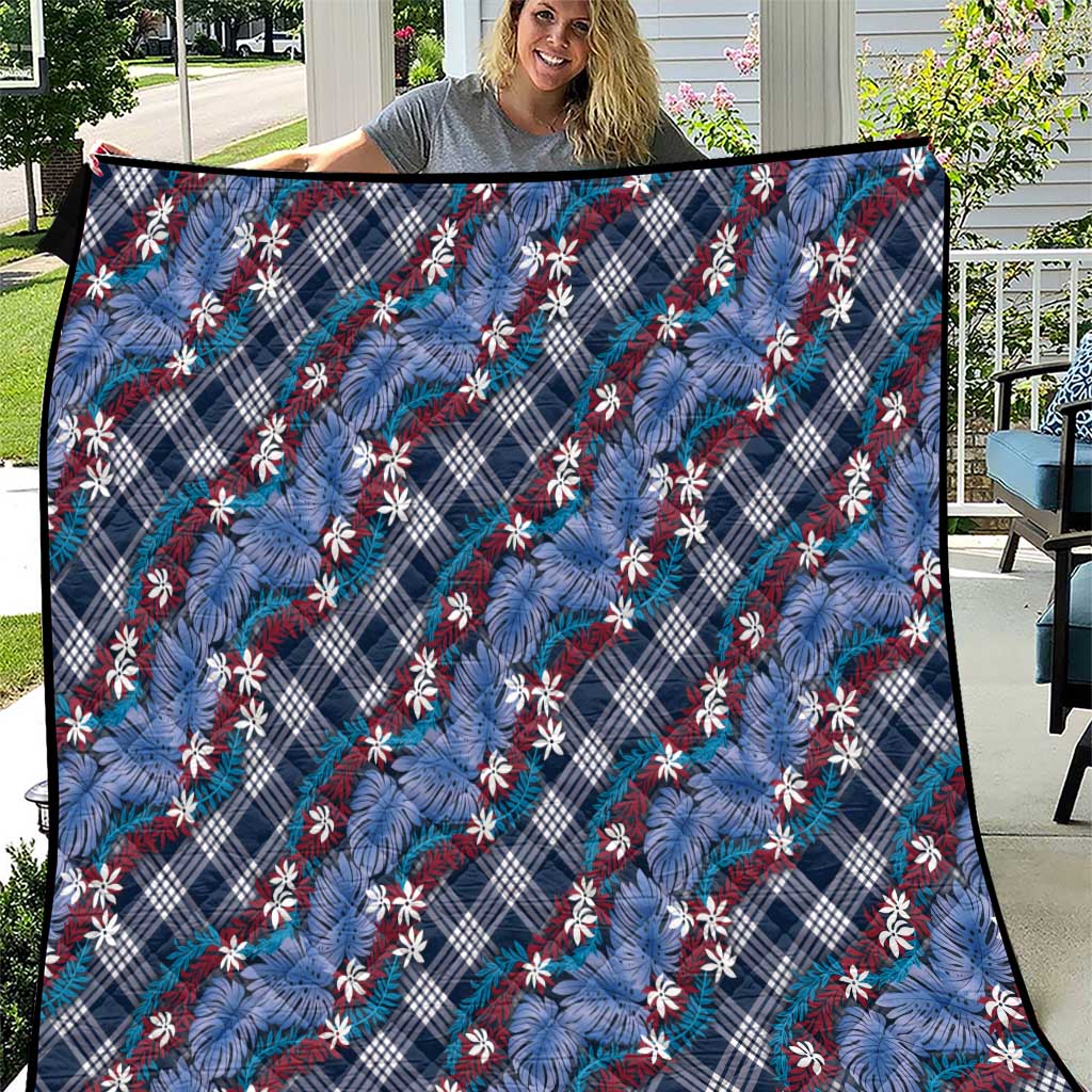 Polynesian Monstera Tiare Floral Quilt Royal Blue Tropical Plaid - Polynesian Pride