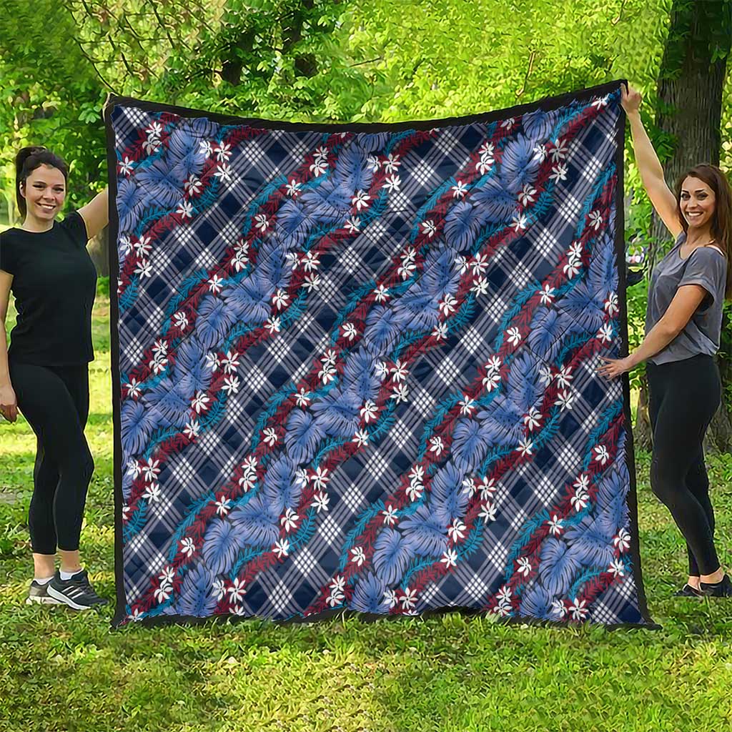 Polynesian Monstera Tiare Floral Quilt Royal Blue Tropical Plaid - Polynesian Pride