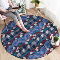 Polynesian Monstera Tiare Floral Round Carpet Royal Blue Tropical Plaid - Polynesian Pride