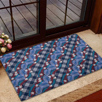 Polynesian Monstera Tiare Floral Rubber Doormat Royal Blue Tropical Plaid - Polynesian Pride