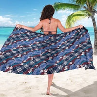 Polynesian Monstera Tiare Floral Sarong Royal Blue Tropical Plaid - Polynesian Pride