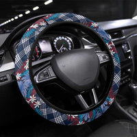 Polynesian Monstera Tiare Floral Steering Wheel Cover Royal Blue Tropical Plaid - Polynesian Pride