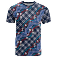 Polynesian Monstera Tiare Floral T Shirt Royal Blue Tropical Plaid - Polynesian Pride