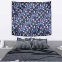 Polynesian Monstera Tiare Floral Tapestry Royal Blue Tropical Plaid - Polynesian Pride