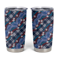 Polynesian Monstera Tiare Floral Tumbler Cup Royal Blue Tropical Plaid - Polynesian Pride