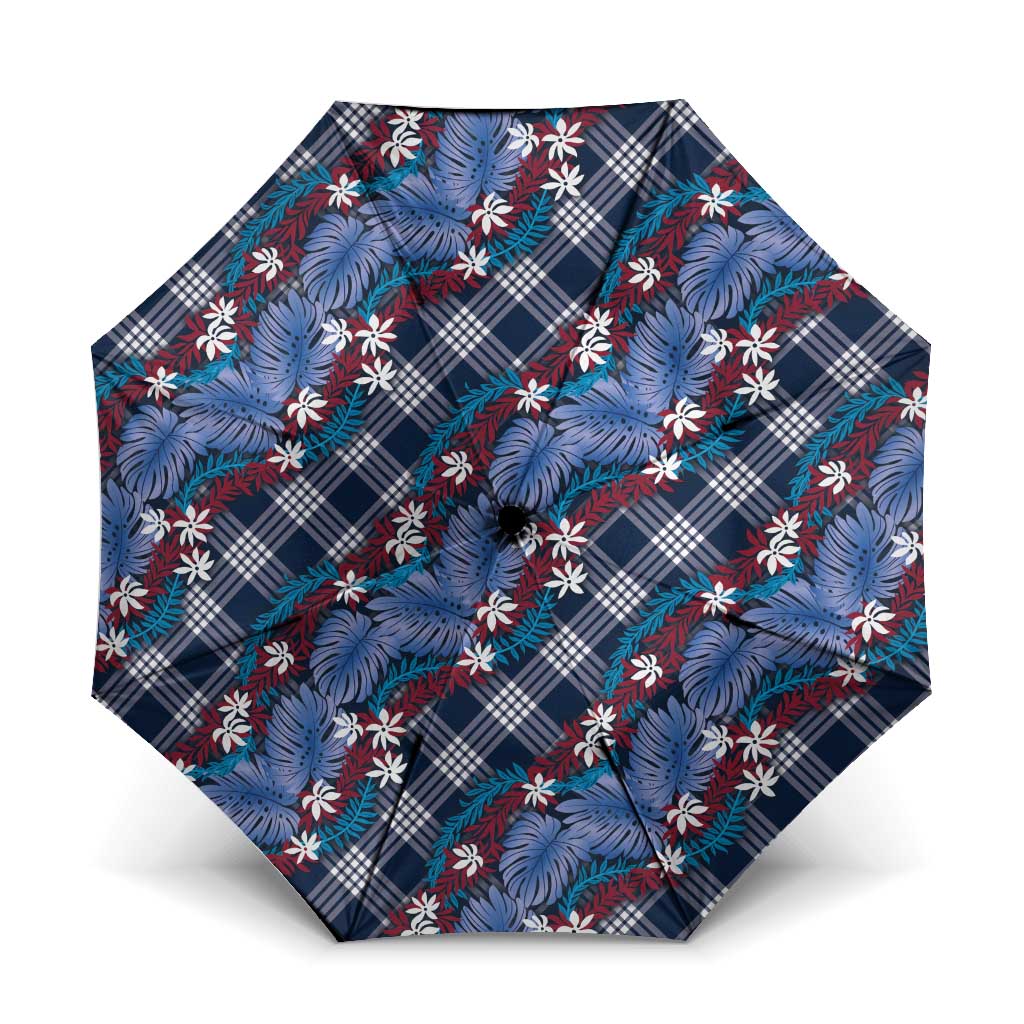 Polynesian Monstera Tiare Floral Umbrella Royal Blue Tropical Plaid - Polynesian Pride