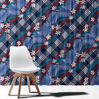 Polynesian Monstera Tiare Floral Window Curtain Royal Blue Tropical Plaid - Polynesian Pride