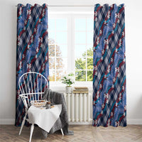 Polynesian Monstera Tiare Floral Window Curtain Royal Blue Tropical Plaid - Polynesian Pride