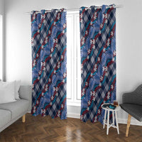 Polynesian Monstera Tiare Floral Window Curtain Royal Blue Tropical Plaid - Polynesian Pride
