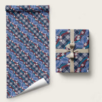 Polynesian Monstera Tiare Floral Wrapping Paper Royal Blue Tropical Plaid - Polynesian Pride