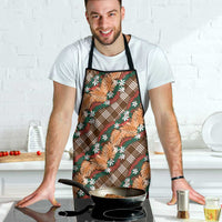 Polynesian Monstera Tiare Floral Apron Chocolate Brown Tropical Plaid - Polynesian Pride