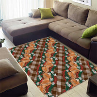 Polynesian Monstera Tiare Floral Area Rug Chocolate Brown Tropical Plaid - Polynesian Pride