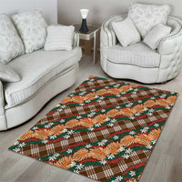 Polynesian Monstera Tiare Floral Area Rug Chocolate Brown Tropical Plaid - Polynesian Pride