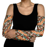 Polynesian Monstera Tiare Floral Arm Sleeves Chocolate Brown Tropical Plaid - Polynesian Pride