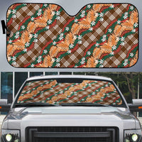 Polynesian Monstera Tiare Floral Auto Sun Shade Chocolate Brown Tropical Plaid - Polynesian Pride