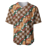 Polynesian Monstera Tiare Floral Baseball Jersey Chocolate Brown Tropical Plaid - Polynesian Pride
