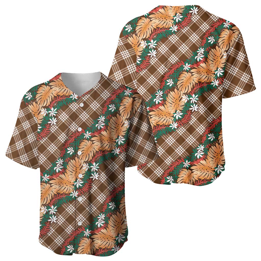 Polynesian Monstera Tiare Floral Baseball Jersey Chocolate Brown Tropical Plaid - Polynesian Pride