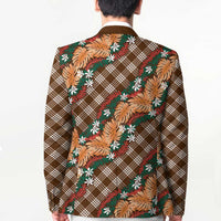 Polynesian Monstera Tiare Floral Blazer Chocolate Brown Tropical Plaid - Polynesian Pride