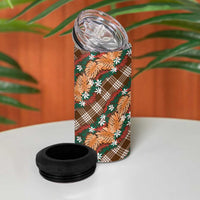 Polynesian Monstera Tiare Floral 4 in 1 Can Cooler Tumbler Chocolate Brown Tropical Plaid - Polynesian Pride
