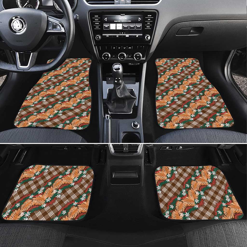 Polynesian Monstera Tiare Floral Car Mats Chocolate Brown Tropical Plaid - Polynesian Pride