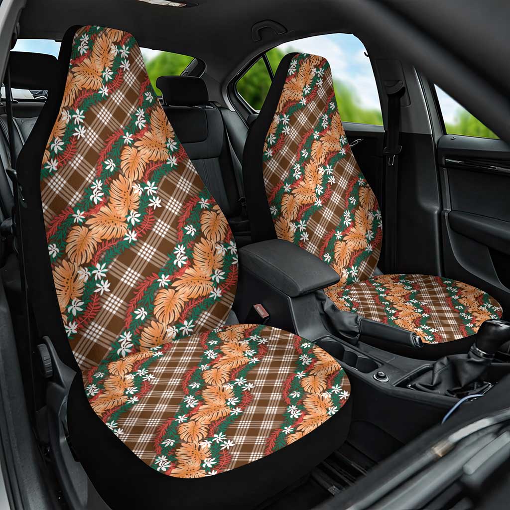 Polynesian Monstera Tiare Floral Car Seat Cover Chocolate Brown Tropical Plaid - Polynesian Pride