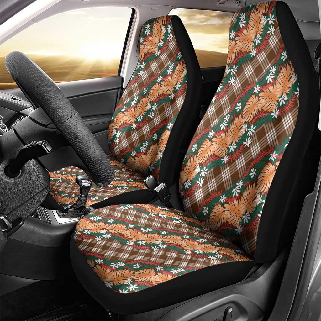 Polynesian Monstera Tiare Floral Car Seat Cover Chocolate Brown Tropical Plaid - Polynesian Pride