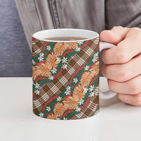 Polynesian Monstera Tiare Floral Ceramic Mug Chocolate Brown Tropical Plaid - Polynesian Pride