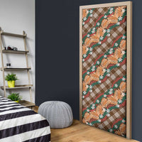 Polynesian Monstera Tiare Floral Door Cover Chocolate Brown Tropical Plaid - Polynesian Pride