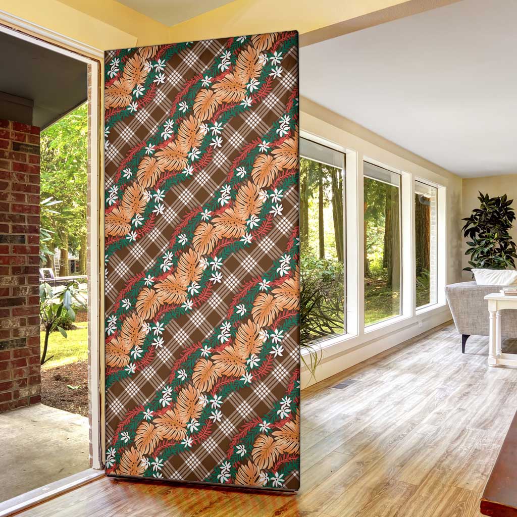 Polynesian Monstera Tiare Floral Door Cover Chocolate Brown Tropical Plaid - Polynesian Pride