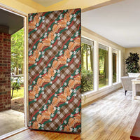Polynesian Monstera Tiare Floral Door Cover Chocolate Brown Tropical Plaid - Polynesian Pride