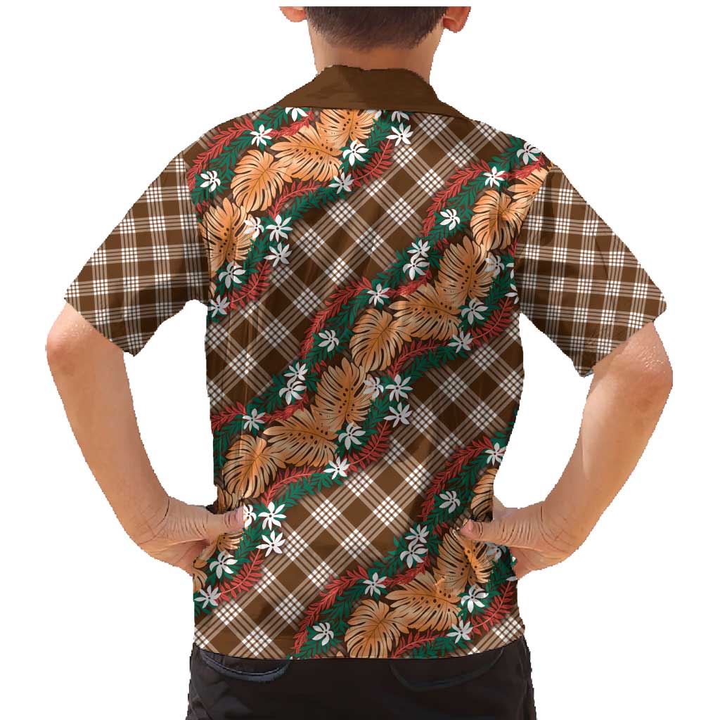 Polynesian Monstera Tiare Floral Family Matching Mermaid Dress and Hawaiian Shirt Chocolate Brown Tropical Plaid - Polynesian Pride