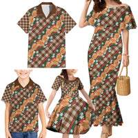 Polynesian Monstera Tiare Floral Family Matching Mermaid Dress and Hawaiian Shirt Chocolate Brown Tropical Plaid - Polynesian Pride