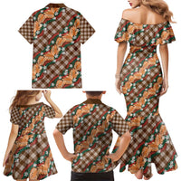 Polynesian Monstera Tiare Floral Family Matching Mermaid Dress and Hawaiian Shirt Chocolate Brown Tropical Plaid - Polynesian Pride