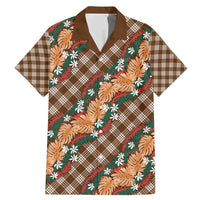 Polynesian Monstera Tiare Floral Family Matching Mermaid Dress and Hawaiian Shirt Chocolate Brown Tropical Plaid - Polynesian Pride