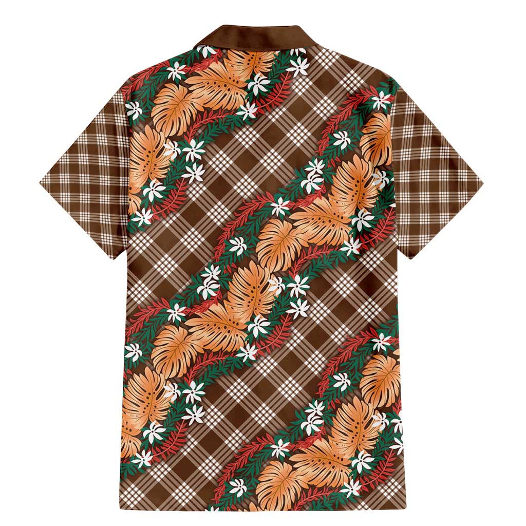 Polynesian Monstera Tiare Floral Family Matching Mermaid Dress and Hawaiian Shirt Chocolate Brown Tropical Plaid - Polynesian Pride