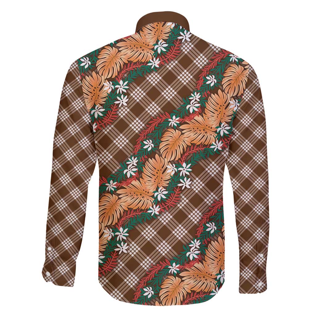 Polynesian Monstera Tiare Floral Family Matching Mermaid Dress and Hawaiian Shirt Chocolate Brown Tropical Plaid - Polynesian Pride