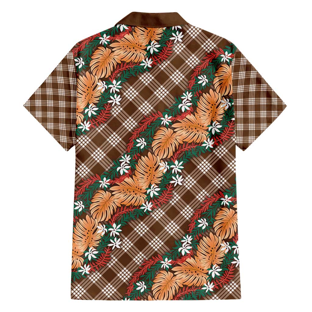 Polynesian Monstera Tiare Floral Family Matching Off Shoulder Maxi Dress and Hawaiian Shirt Chocolate Brown Tropical Plaid - Polynesian Pride