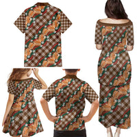 Polynesian Monstera Tiare Floral Family Matching Puletasi and Hawaiian Shirt Chocolate Brown Tropical Plaid - Polynesian Pride