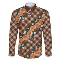 Polynesian Monstera Tiare Floral Family Matching Short Sleeve Bodycon Dress and Hawaiian Shirt Chocolate Brown Tropical Plaid - Polynesian Pride