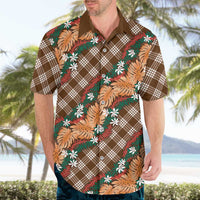 Polynesian Monstera Tiare Floral Hawaiian Shirt Chocolate Brown Tropical Plaid - Polynesian Pride