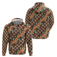 Polynesian Monstera Tiare Floral Hoodie Chocolate Brown Tropical Plaid - Polynesian Pride